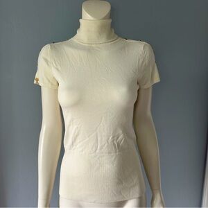 NWT Cache Knit White Turtleneck Short sleeve top with gold embellishments